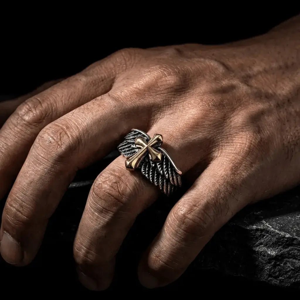 Iron Faith – Cross Wing High Quality Gothic Ring  for Men
