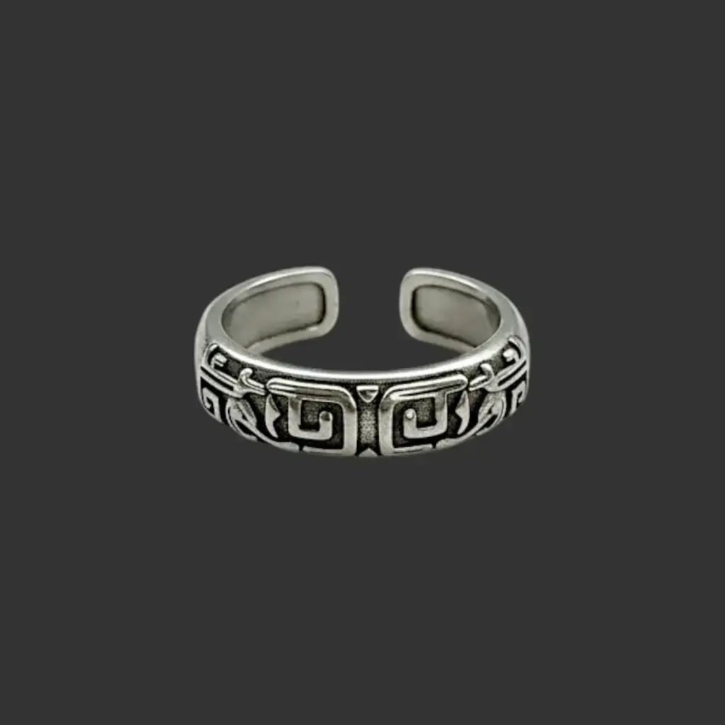 Alvora Labryon Retro Palindrome Ring | Vintage Gothic Silver Ring for Men