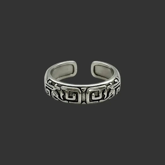 Alvora Labryon Retro Palindrome Ring | Vintage Gothic Silver Ring for Men