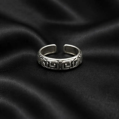 Alvora Labryon Retro Palindrome Ring | Vintage Gothic Silver Ring for Men