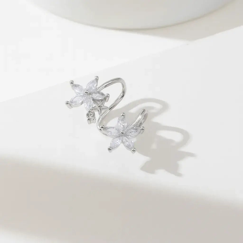 Alvora Lunafleur Earrings | Floral Celestial Crystal Earrings in Gold & Silver