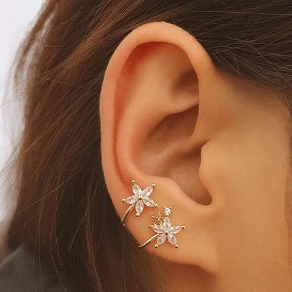 Alvora Lunafleur Earrings | Floral Celestial Crystal Earrings in Gold & Silver