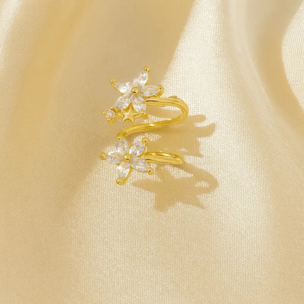 Alvora Lunafleur Earrings | Floral Celestial Crystal Earrings in Gold & Silver