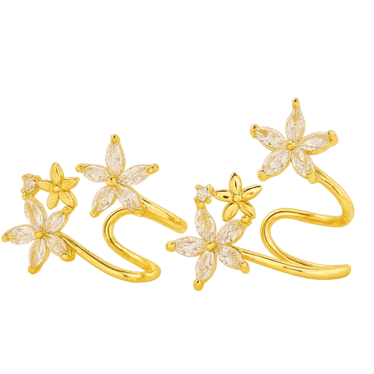Alvora Lunafleur Earrings | Floral Celestial Crystal Earrings in Gold & Silver