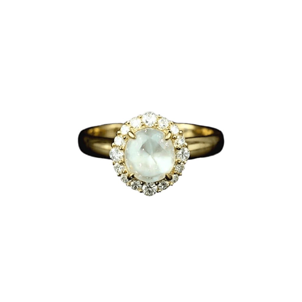Lunaria Moonstone Ring – Gold Halo Celestial Jewellery | Alvora