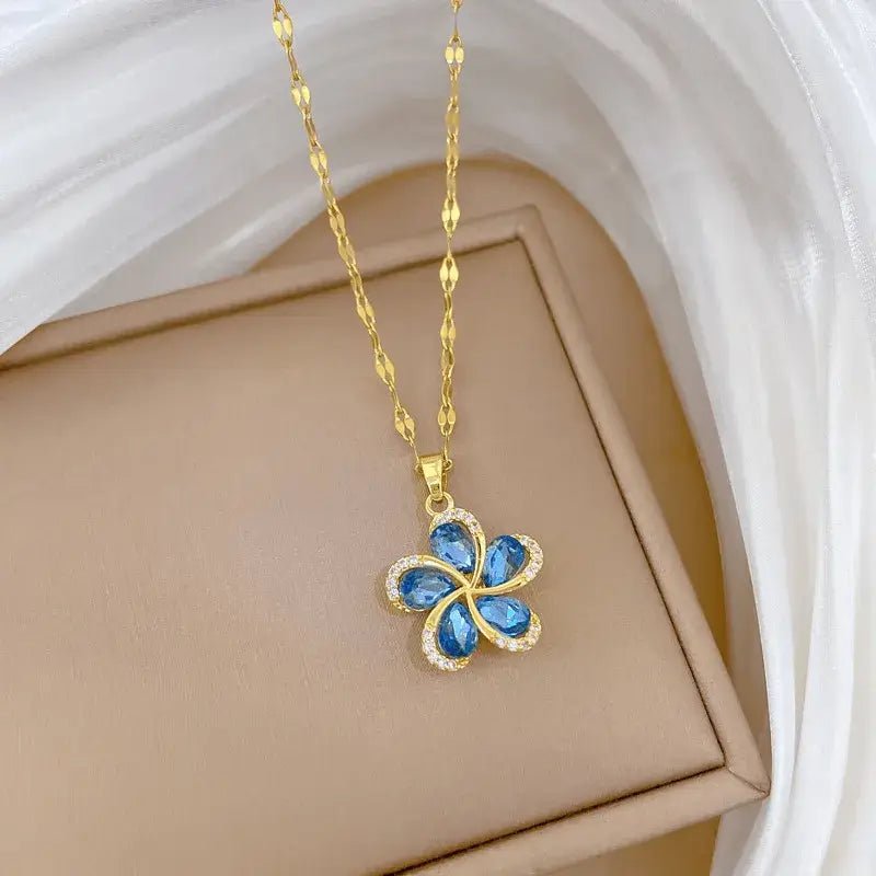 Lustre Pendant – Gold Emerald & Sapphire Waterproof Necklace 