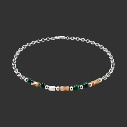 Marlowe natural stone chain necklace with green and amber beads on silver chain