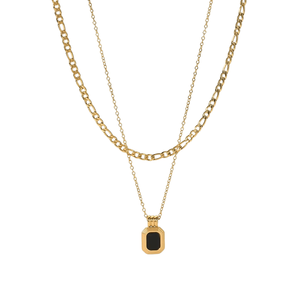 Nioris Necklace – Double Layer Gold Chain with Black Pendant