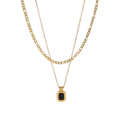Nioris Necklace – Double Layer Gold Chain with Black Pendant