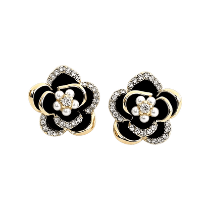 Alvora Noifleur Black Floral Earrings – Elegant Pearl Design