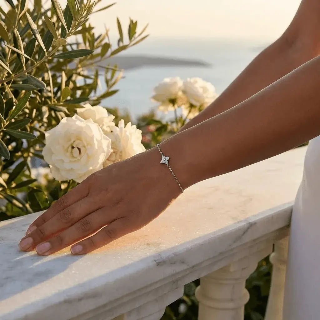 Noir Bloom  Floral Bracelet - Elegant Gold & Silver