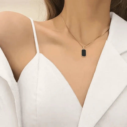 Alvora Noirio Necklace – Black Rectangular Pendant Gold Statement Necklace