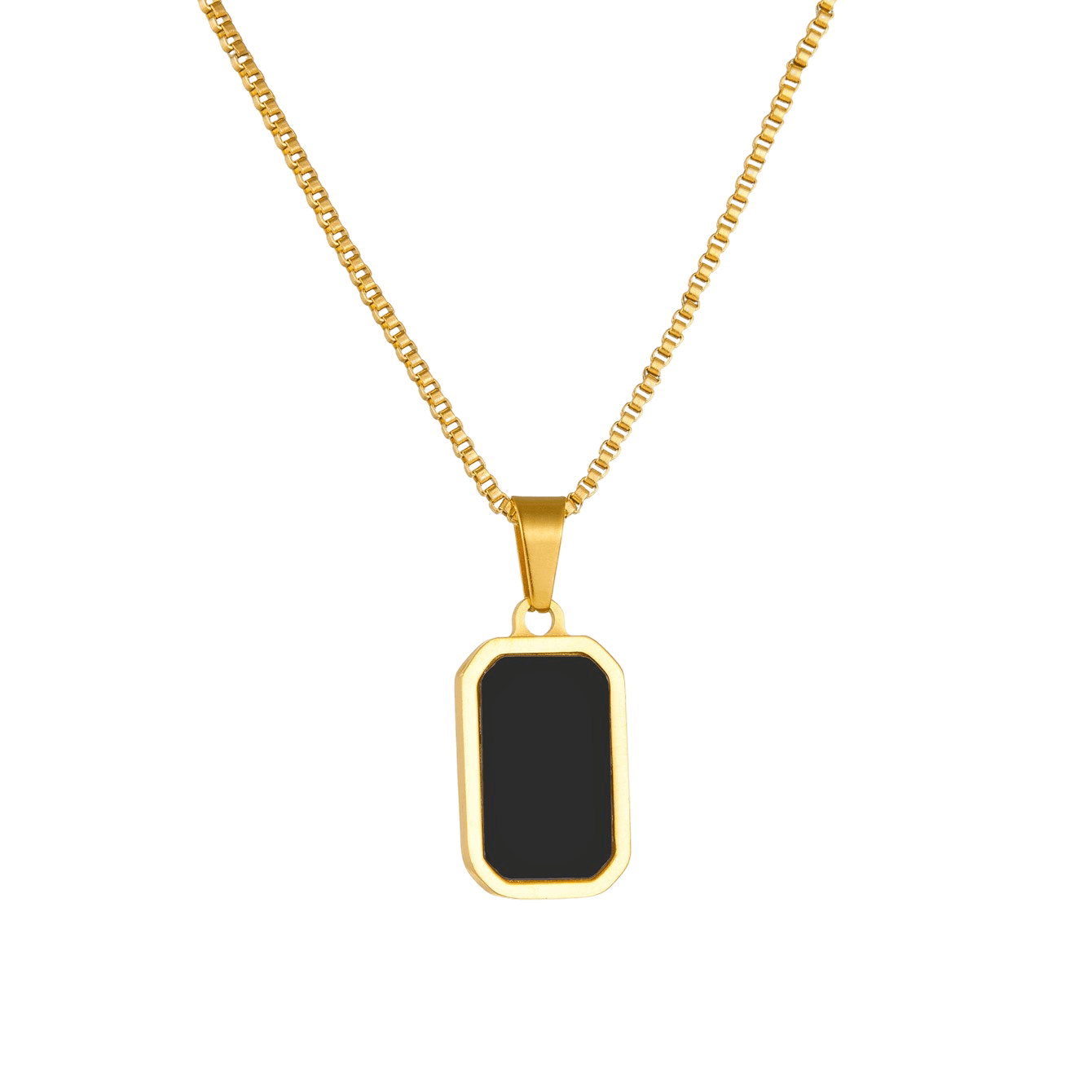 Noirio Necklace – Black Rectangular Pendant Gold Statement Necklace