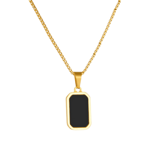 Noirio Necklace – Black Rectangular Pendant Gold Statement Necklace