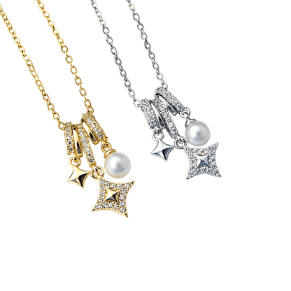 Alvora Norelys Aurora Star Pearl Necklace – Gold&Silver Waterproof Jewelry