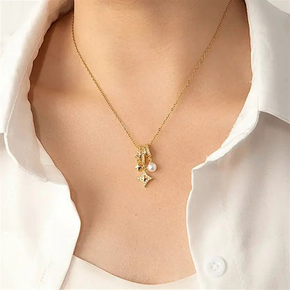 Alvora Norelys Aurora Star Pearl Necklace – Gold&Silver Waterproof Jewelry