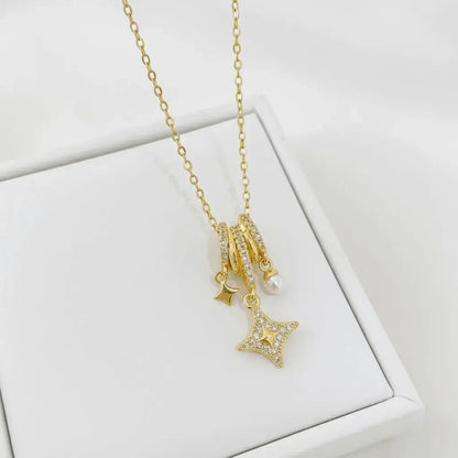 Alvora Norelys Aurora Star Pearl Necklace – Gold&Silver Waterproof Jewelry