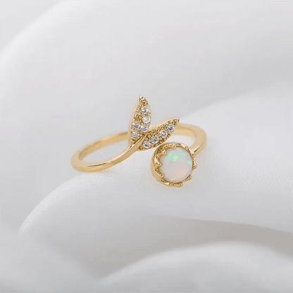 Alvora Nuvira Whale Tail Ring | Waterproof Opal, Gold & Silver Jewelry 