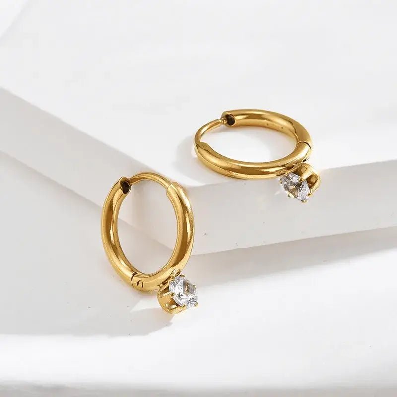 Alvora Olyra – 18K Gold Zircon Waterproof Hoops Earrings