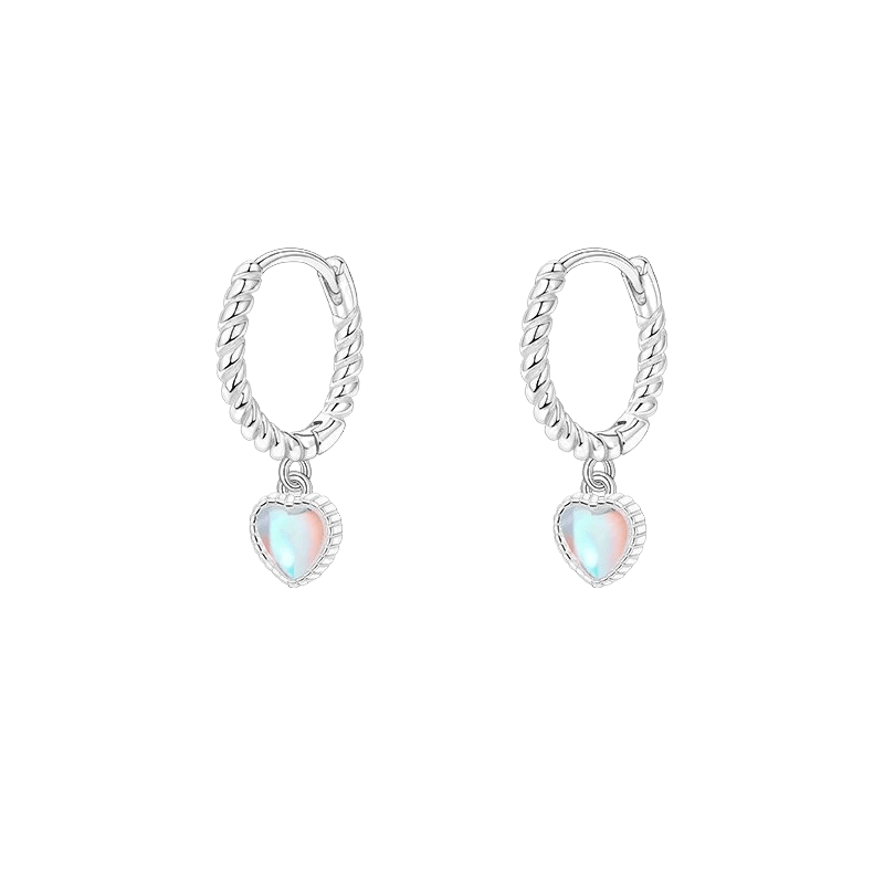 Alvora Opalune Earrings | Iridescent Heart Opal Hoop Earrings in Silver
