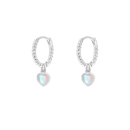 Alvora Opalune Earrings | Iridescent Heart Opal Hoop Earrings in Silver