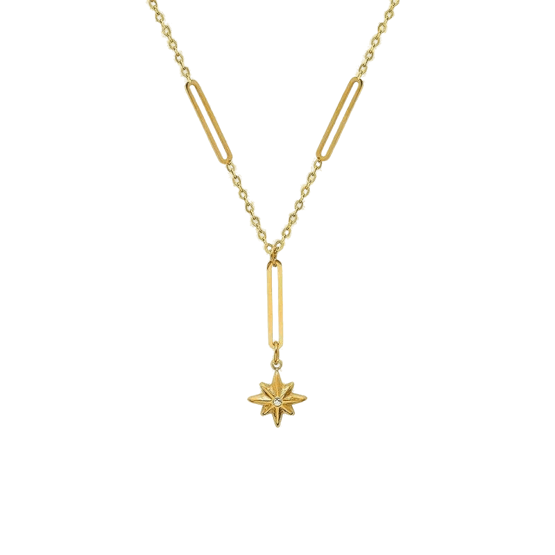 Orionis Necklace – 18K Gold Plated Star Pendant Figaro Chain