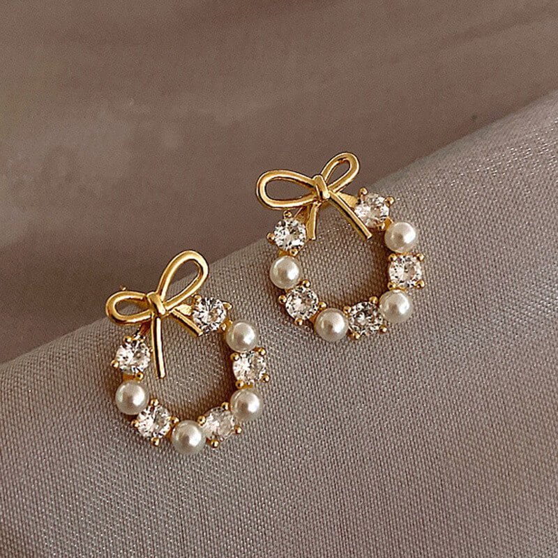 Alvora Petaline Earrings | Gold Bow Pearl Stud Jewellery