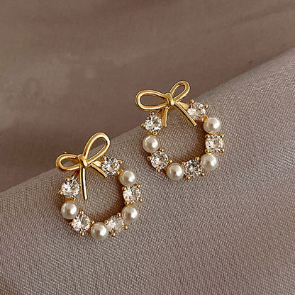 Alvora Petaline Earrings | Gold Bow Pearl Stud Jewellery