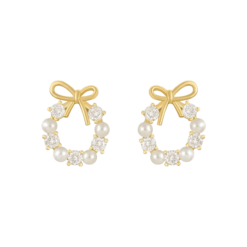 Alvora Petaline Earrings | Gold Bow Pearl Stud Jewellery