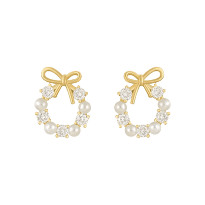 Alvora Petaline Earrings | Gold Bow Pearl Stud Jewellery