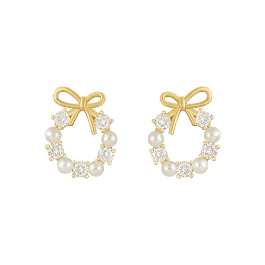 Alvora Petaline Earrings | Gold Bow Pearl Stud Jewellery
