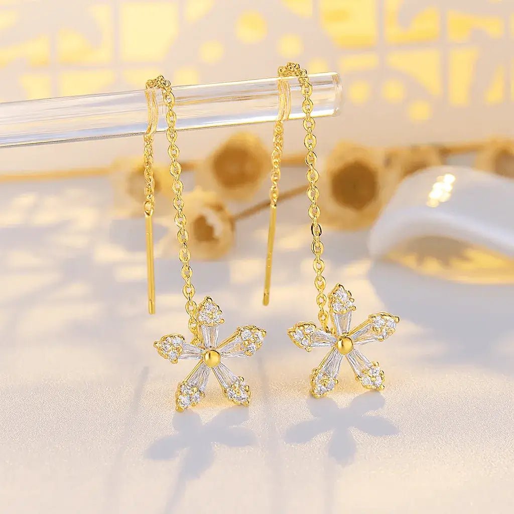 Alvora Petalune Earrings | Floral Drop Earrings with Subtle Sparkle