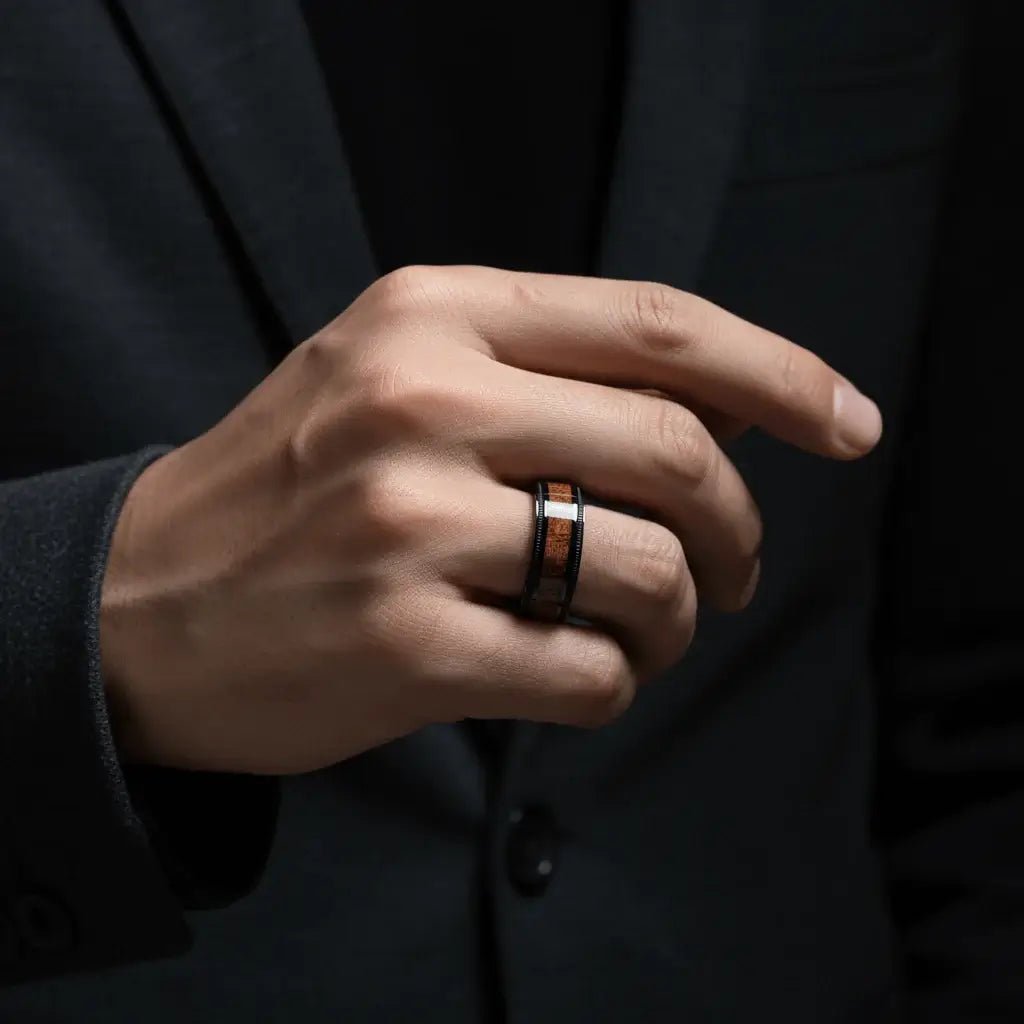 Alvora Racore Ring | Black Wood Grain | Where Steel Meets the Wild