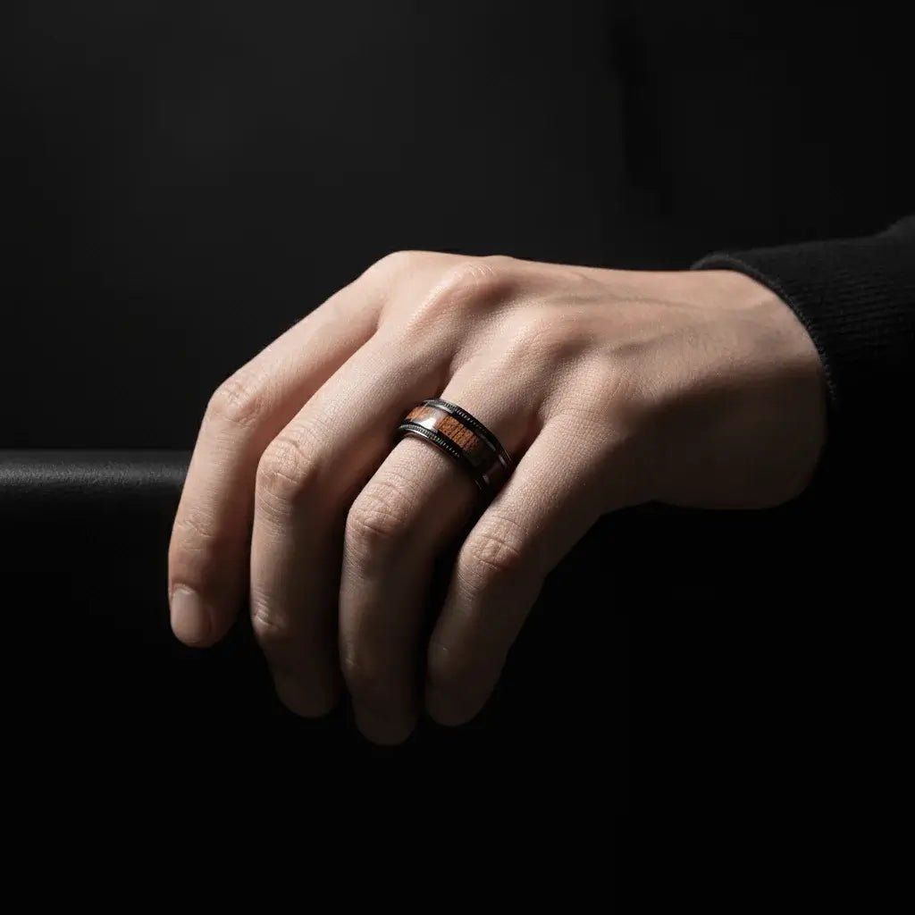 Alvora Racore Ring | Black Wood Grain | Where Steel Meets the Wild