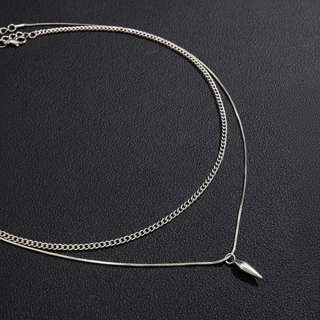 Alvora Rivex Double Layer Punk Necklace – Stainless Steel Geometric Jewelry