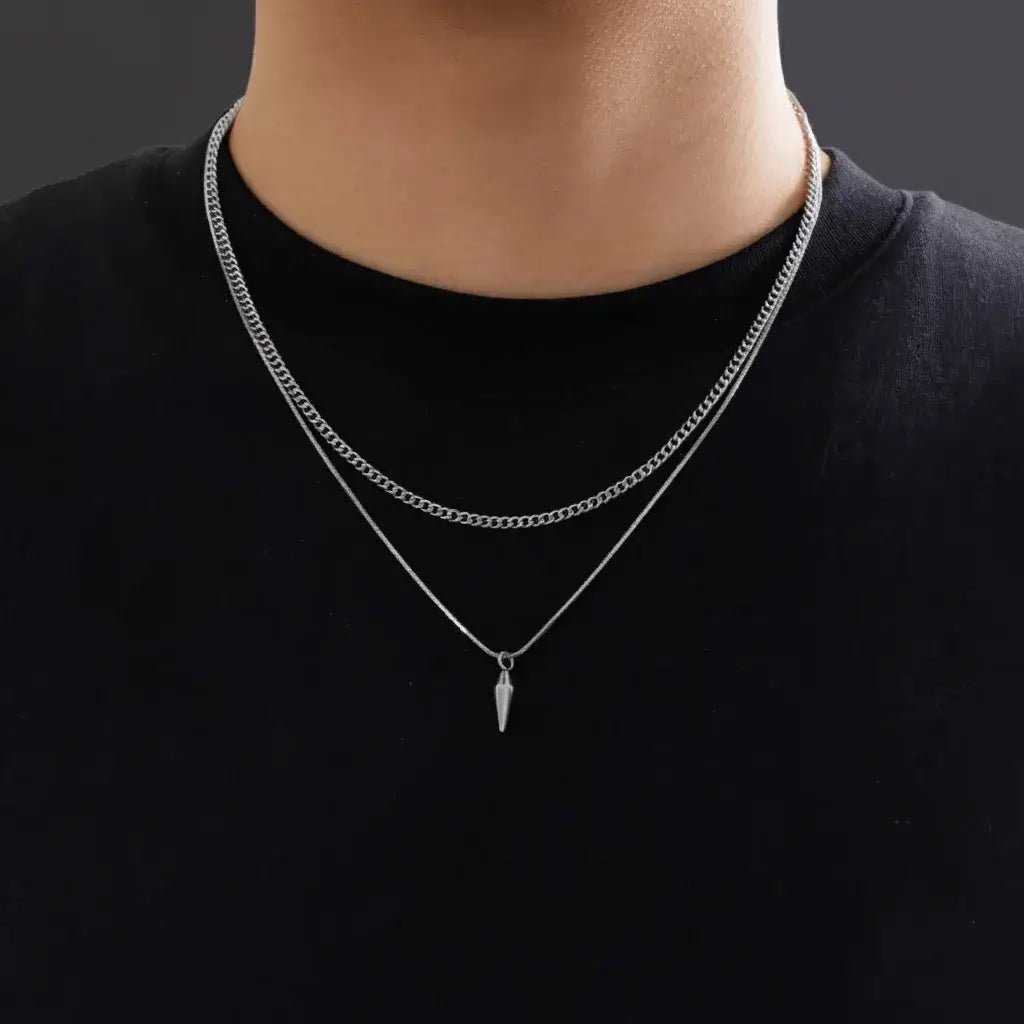 Alvora Rivex Double Layer Punk Necklace – Stainless Steel Geometric Jewelry
