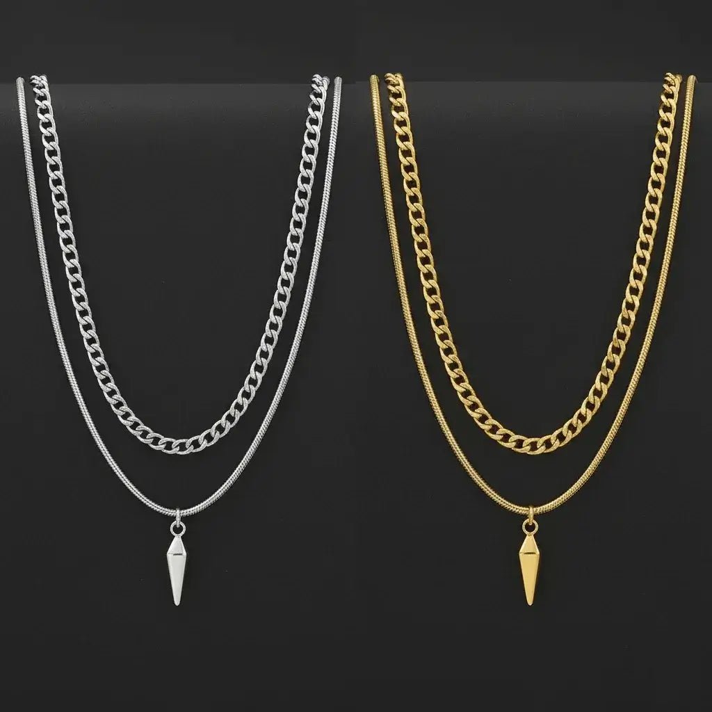 Alvora Rivex Double Layer Punk Necklace – Stainless Steel Geometric Jewelry