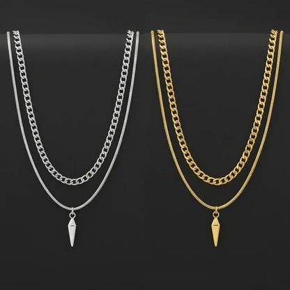 Alvora Rivex Double Layer Punk Necklace – Stainless Steel Geometric Jewelry