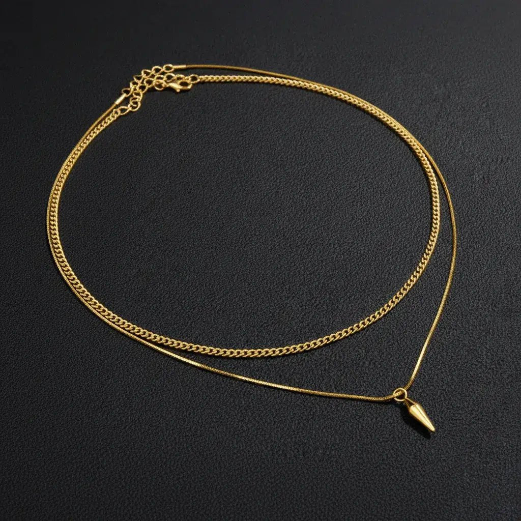 Alvora Rivex Double Layer Punk Necklace – Stainless Steel Geometric Jewelry