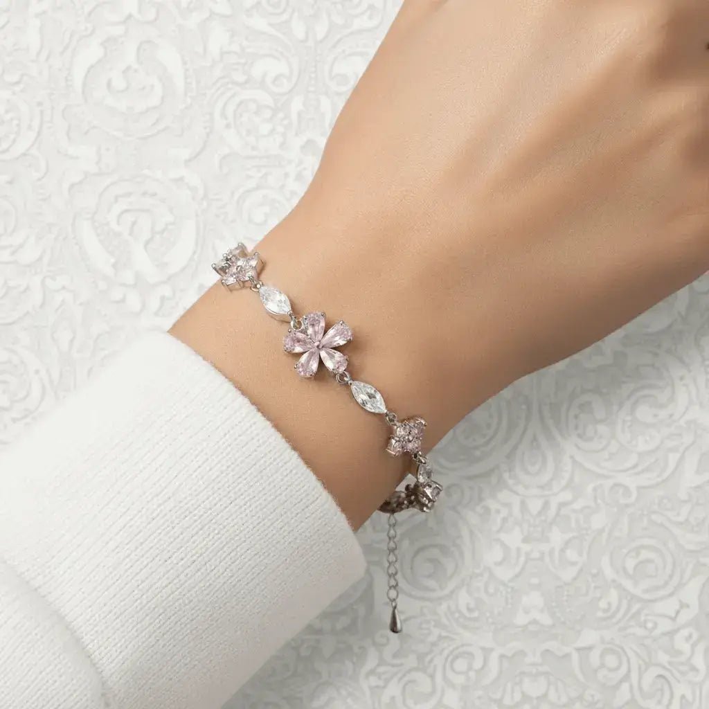 Alvora Rosafleur Silver Bracelet – Cherry Blossom Sakura Jewelry