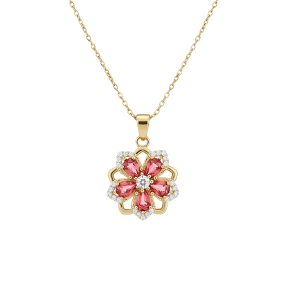 Alvora Roselora Ruby Flower Necklace – Gold Elegance Jewelry