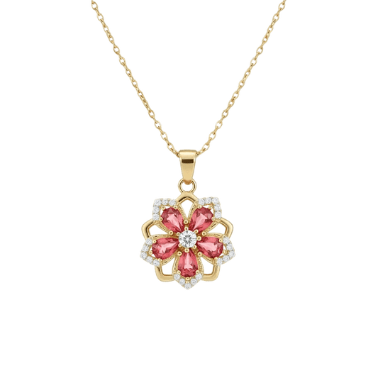 Alvora Roselora Ruby Flower Necklace – Gold Elegance Jewelry