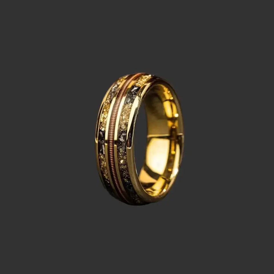 Alvora Ruand Ring | 8mm Gold Amber, Ancient Power in Modern Steel