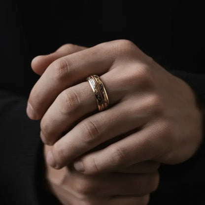 Alvora Ruand Ring | 8mm Gold Amber, Ancient Power in Modern Steel