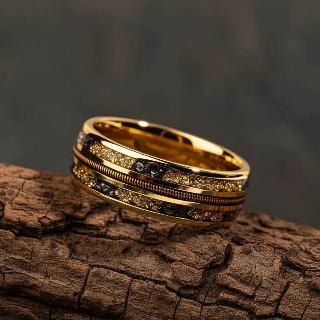 Alvora Ruand Ring | 8mm Gold Amber, Ancient Power in Modern Steel