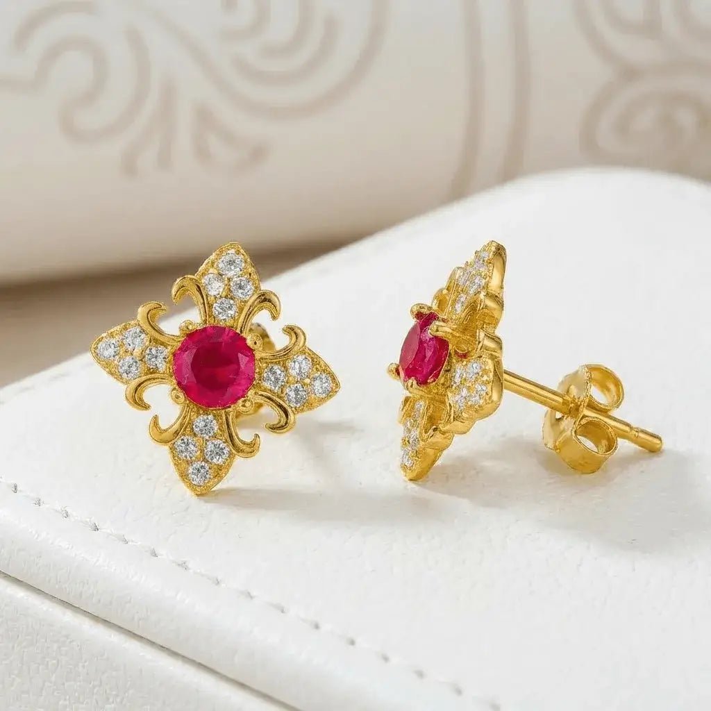 Rubellia – Red Zircon 18K Gold & Sterling Silver Earrings