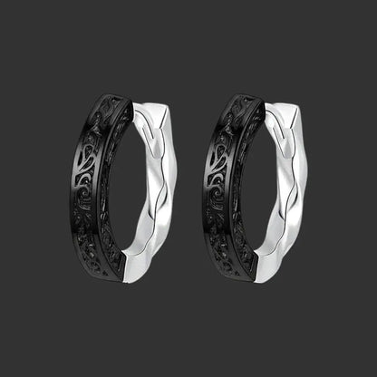 Alvora Skarn Hoop Earrings – Silver & Black Clash Vintage Huggie Jewelry