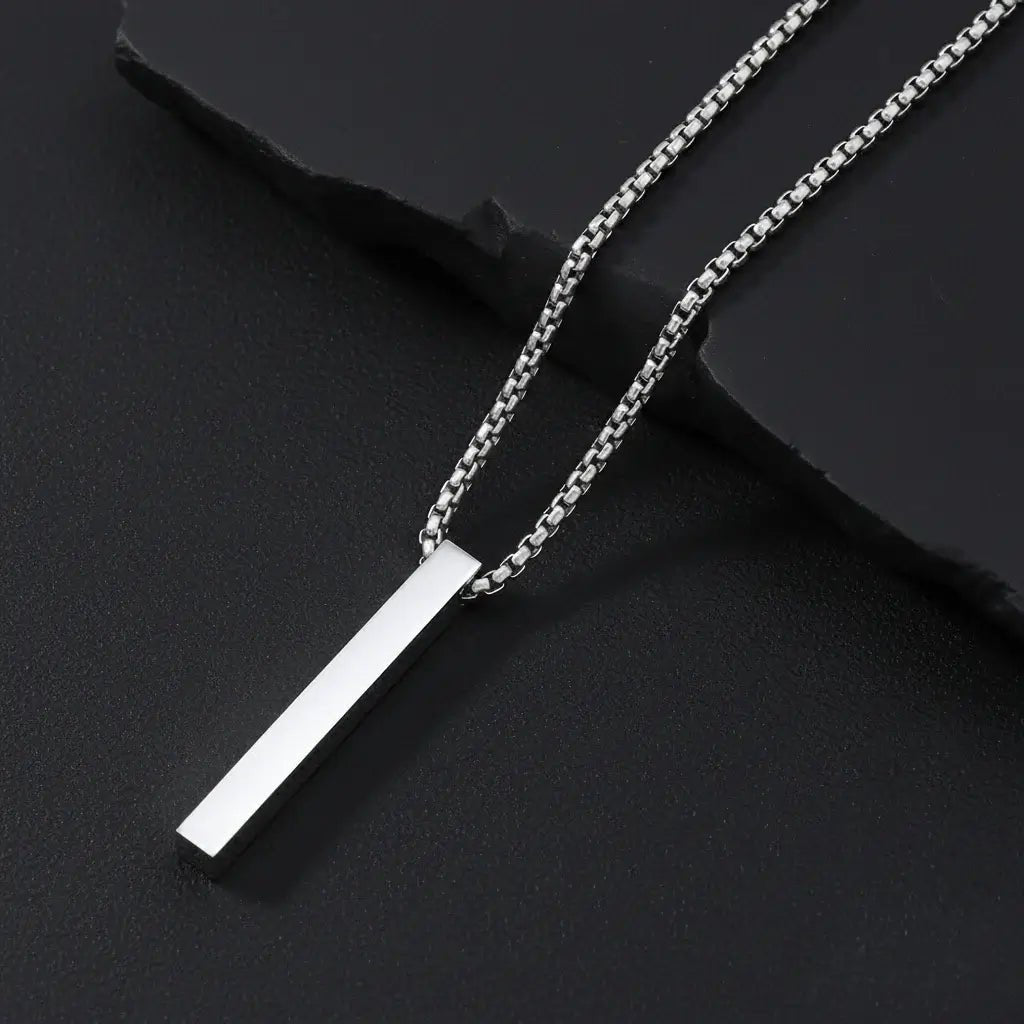 Alvora Solix 3D Bar Pendant Necklace – Stainless Steel Unisex Jewelry