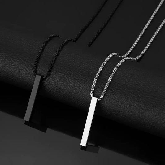 Alvora Solix 3D Bar Pendant Necklace – Stainless Steel Unisex Jewelry