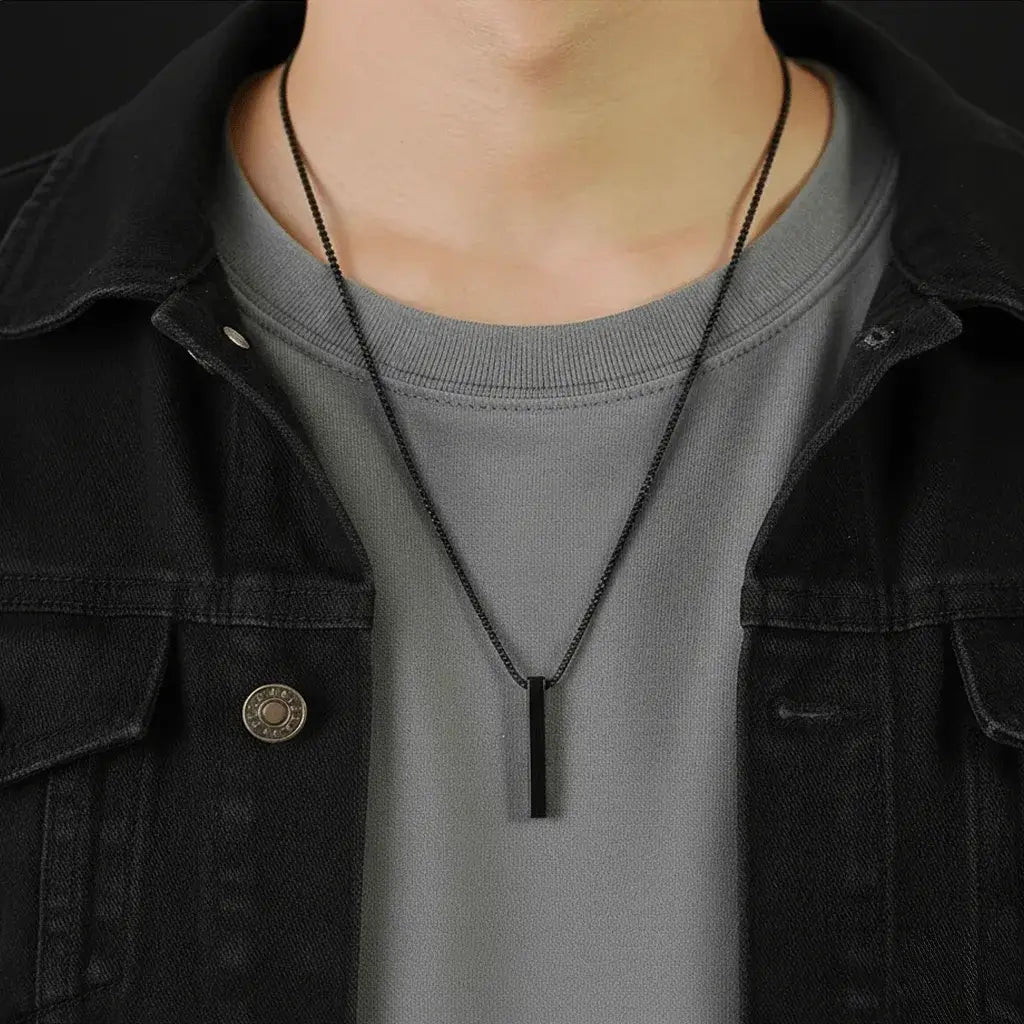 Alvora Solix 3D Bar Pendant Necklace – Stainless Steel Unisex Jewelry
